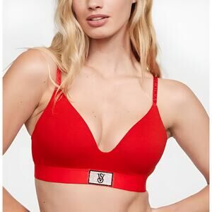 Victorias‎ Secret VS Shine Patch Logo T-Shirt Lightly Lined Wireless Bra 36D Red